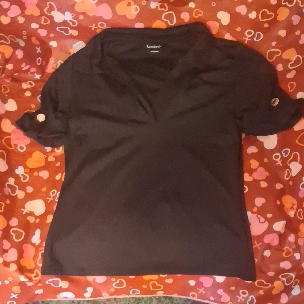 BEBE Black Women's Blouse with Buttoned Sleeves